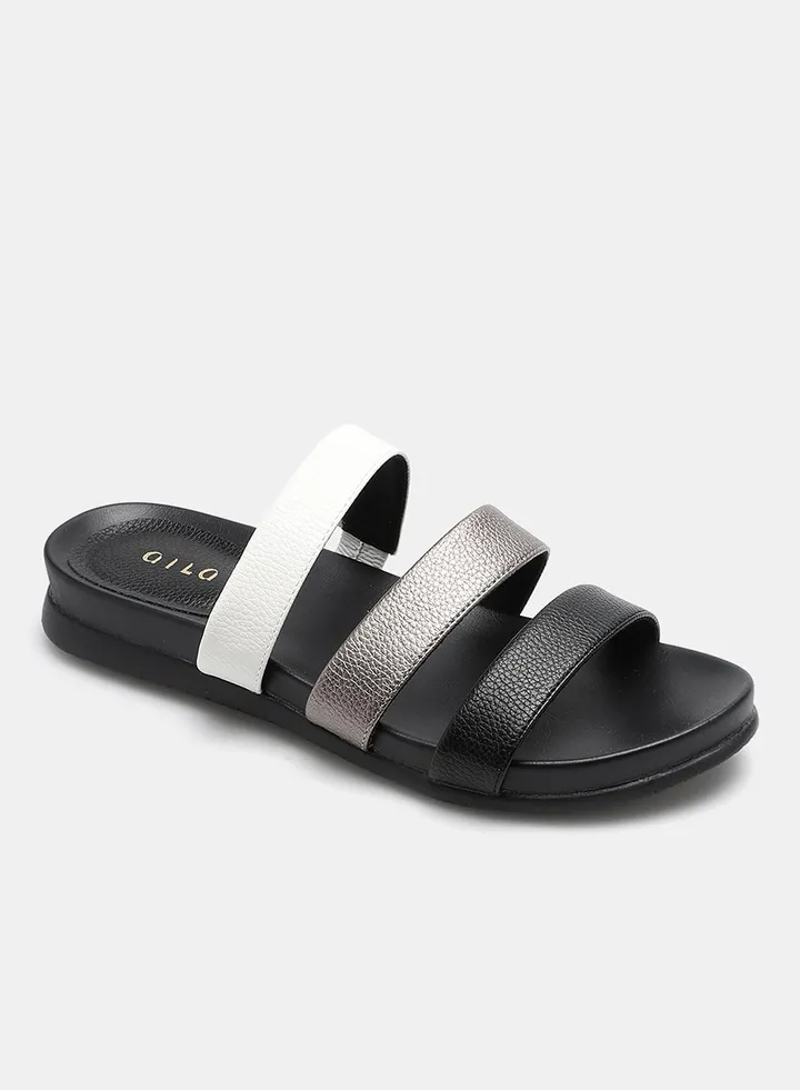 Triple Strap Casual Sandals Black/Silver/White