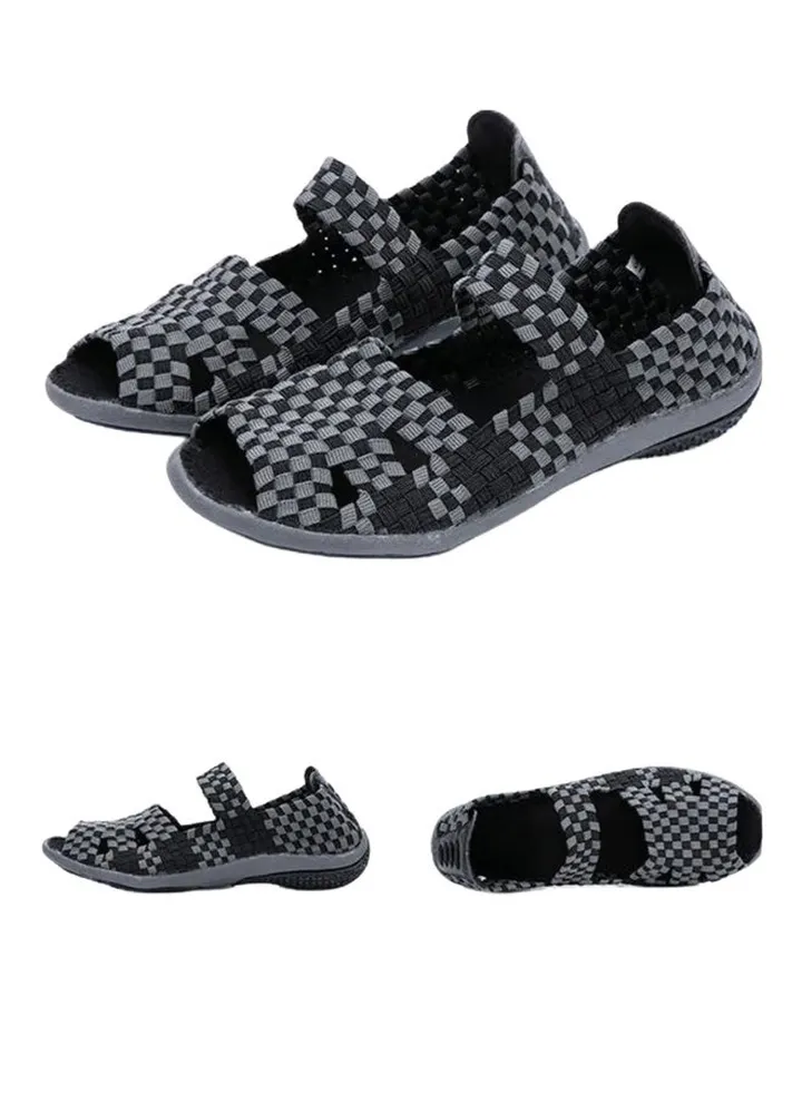 Hand Woven Printed Casual Sandals Grey/Black