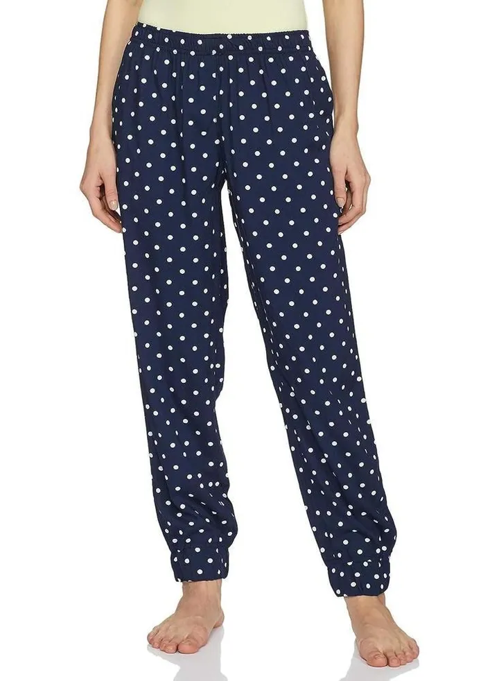 Navy Polka Viscose Women Joggers