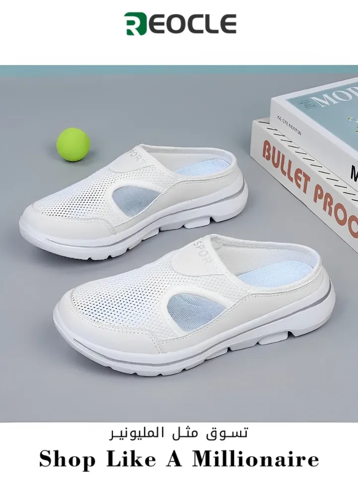 Women's Walking Sneakers Breathable Mesh Mules Shoes Open Back Slip On Shoes Comfort Support Sports Sandals Orthopedic Stretch Shoes Lightweight House Shoes