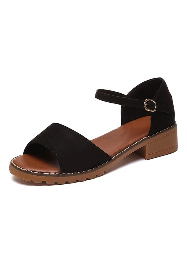 Peep Toes Buckle Closure Casual Sandal Black
