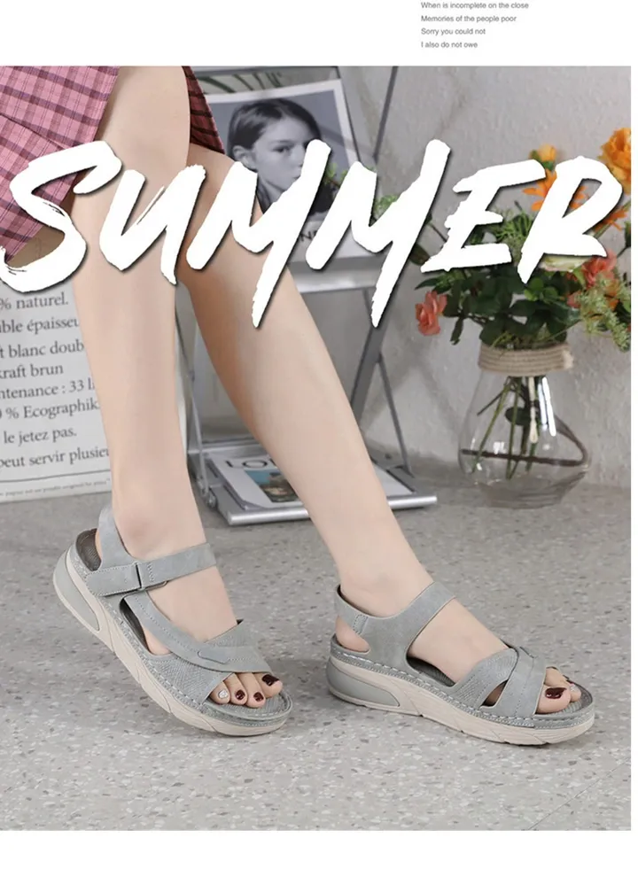 New Light Casual Sandals Thick Soled Velcro Seam Grey
