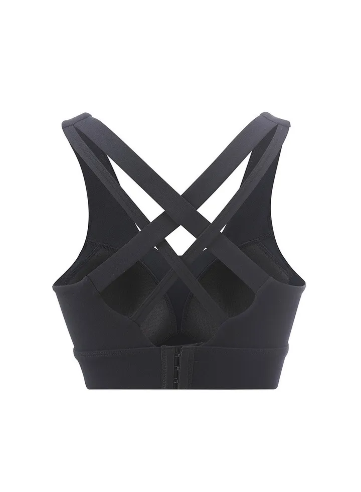 Integrated chest pad adjustable cross back sports bra Fixed cup shock-proof yoga underwear.
