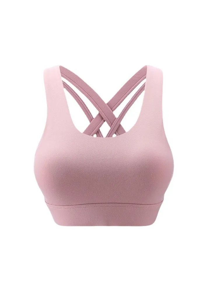 Integrated chest pad adjustable cross back sports bra Fixed cup shock-proof yoga underwear.