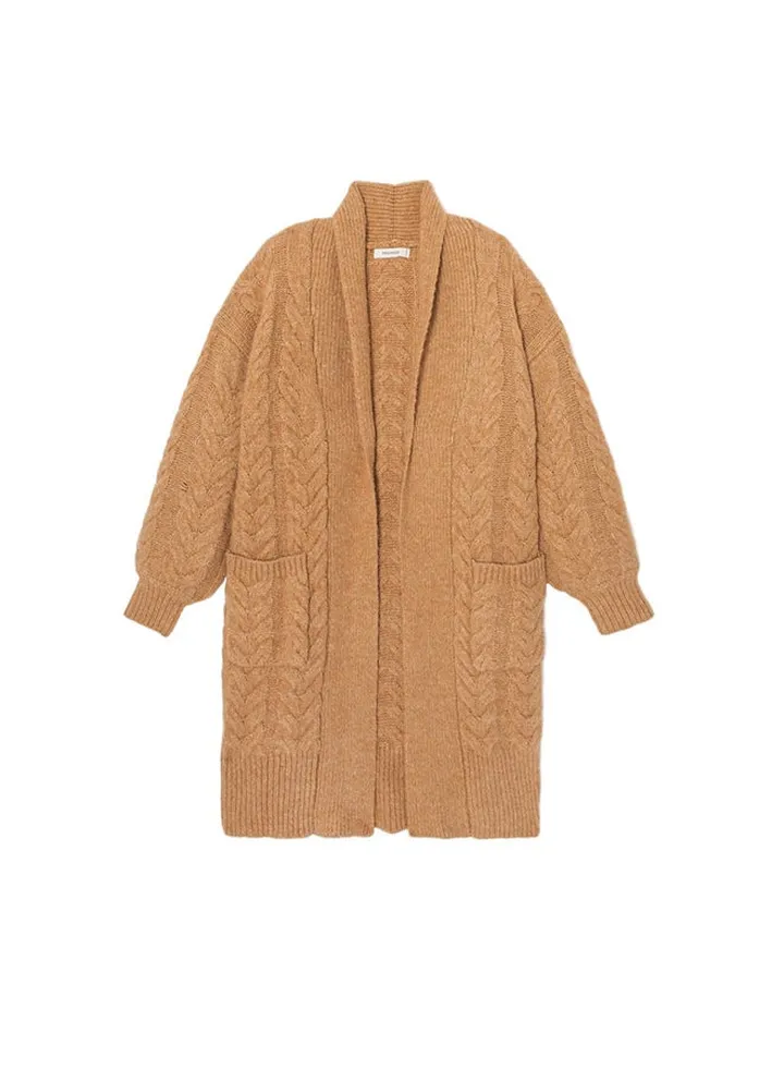 Long cable-knit cardigan