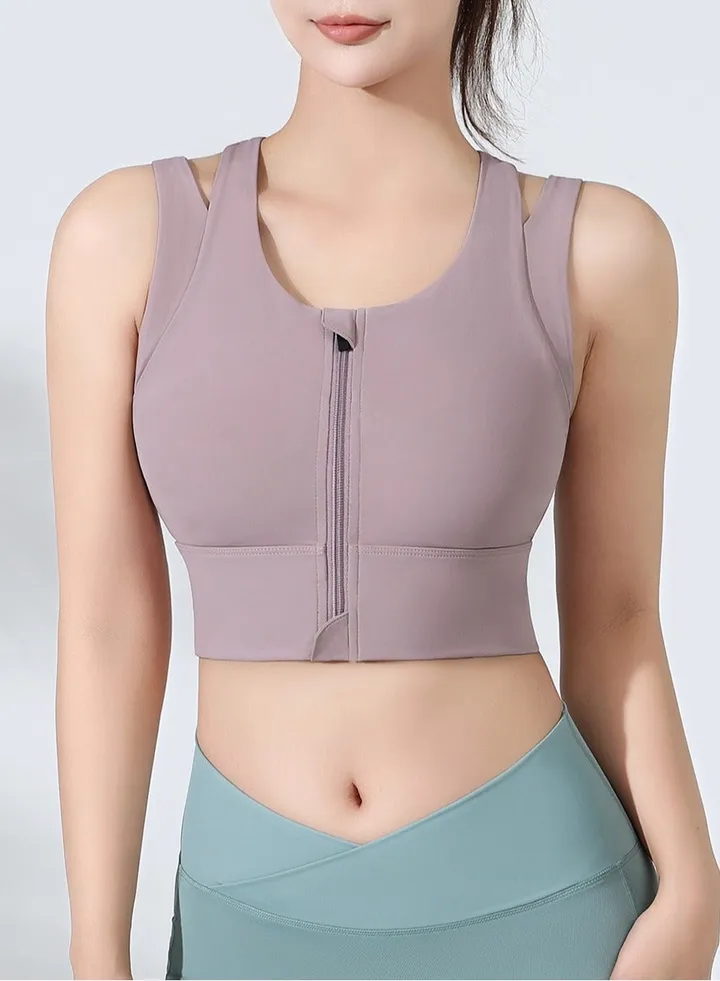 Zipper sports underwear integrated chest pad Fitness running fashion Yoga bra beauty back vest.