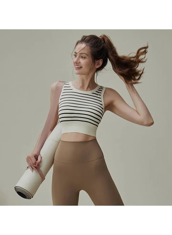 Sports underwear Shock-proof saggy one-piece yoga vest with chest pad Wear a high-elastic striped fitness bra.