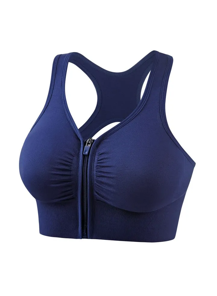 Front zip sports bra Cross Back Bra Shock-resistant Push-up bra Running Fitness Yoga vest.