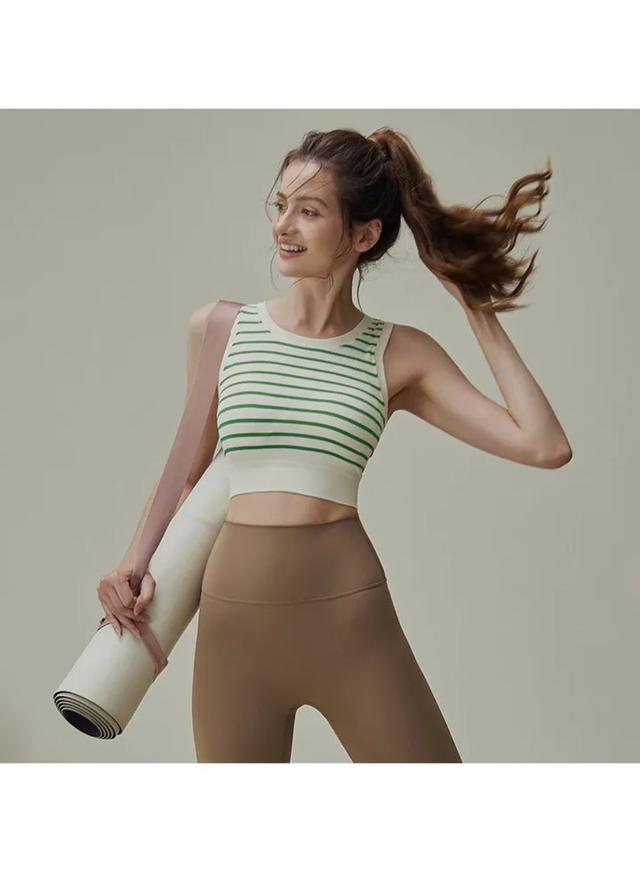 Sports underwear Shock-proof saggy one-piece yoga vest with chest pad Wear a high-elastic striped fitness bra.