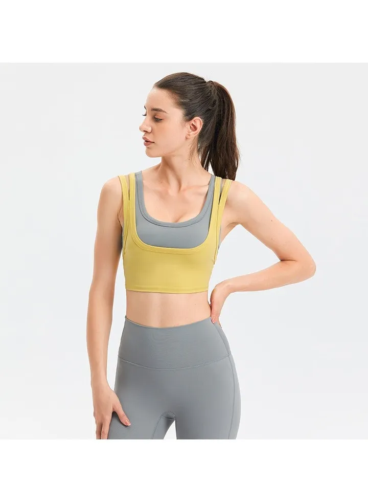 Sports underwear back shock-proof gathering running style, abdominal yoga wear bra fake two fitness wear vests.