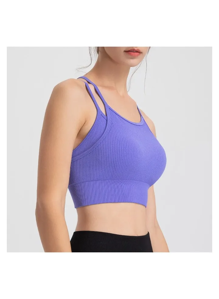 Thin strap back fake two sports underwear shockproof running yoga fitness wear bra vest.