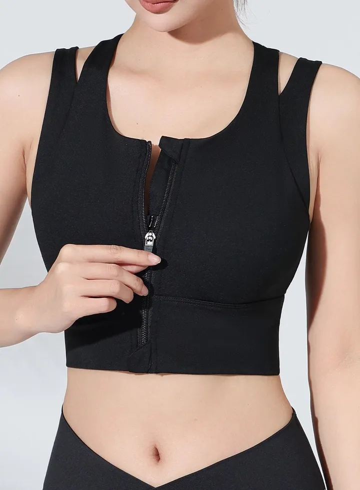 Zipper sports underwear integrated chest pad Fitness running fashion Yoga bra beauty back vest.