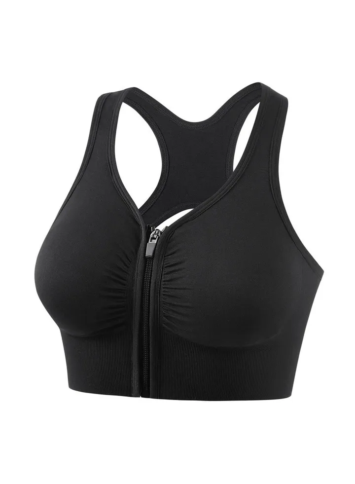 Front zip sports bra Cross Back Bra Shock-resistant Push-up bra Running Fitness Yoga vest.