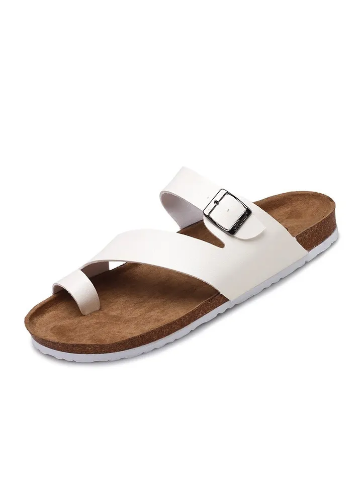 Casual Buckle Sandals Men's Beach Shoes Women's Cork Slippers Summer Flip-flops White