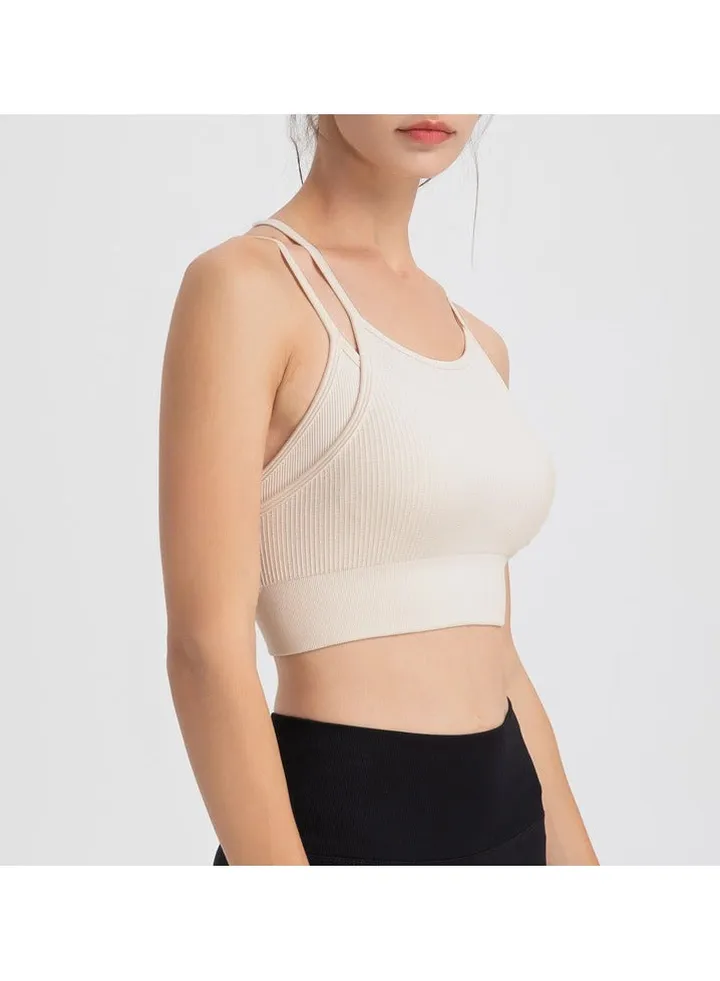 Thin strap back fake two sports underwear shockproof running yoga fitness wear bra vest.