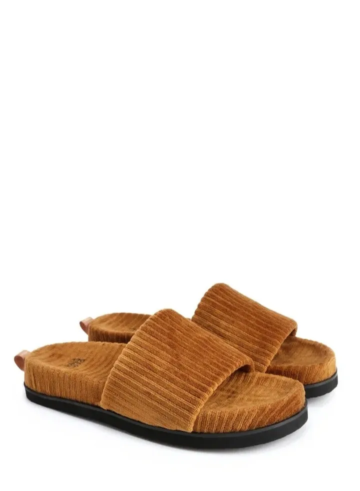 Women's Textile Platform Slide Clogs Soft Corduroy Brown