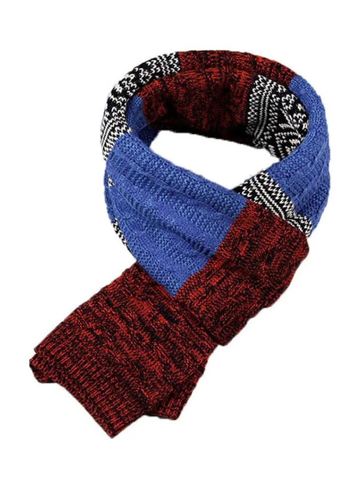 Long Patchwork Scarf Royal Blue/Red/Black