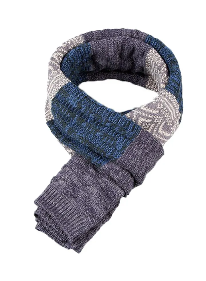 Long Patchwork Scarf Grey/Cyan/Purple