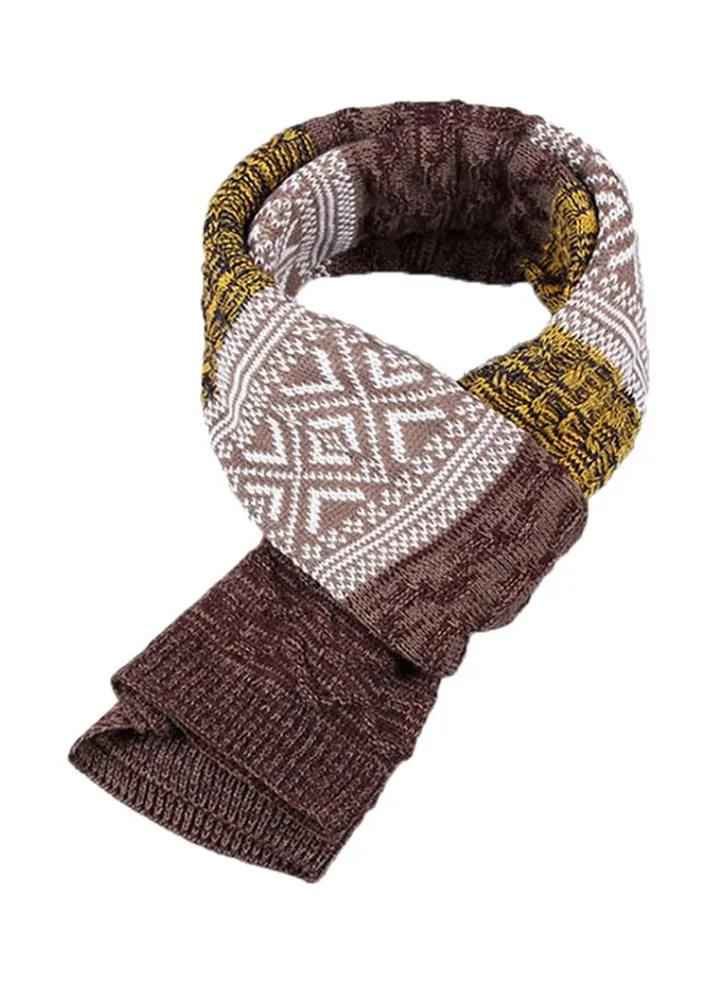 Long Patchwork Scarf Turmeric/Coffee/White