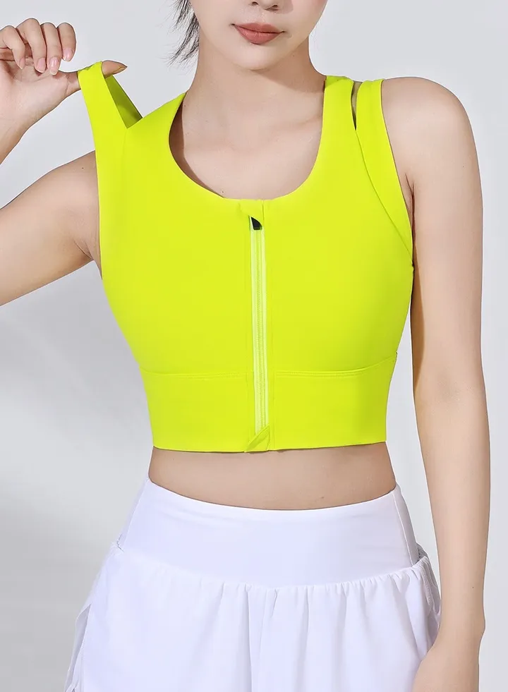 Zipper sports underwear integrated chest pad Fitness running fashion Yoga bra beauty back vest.