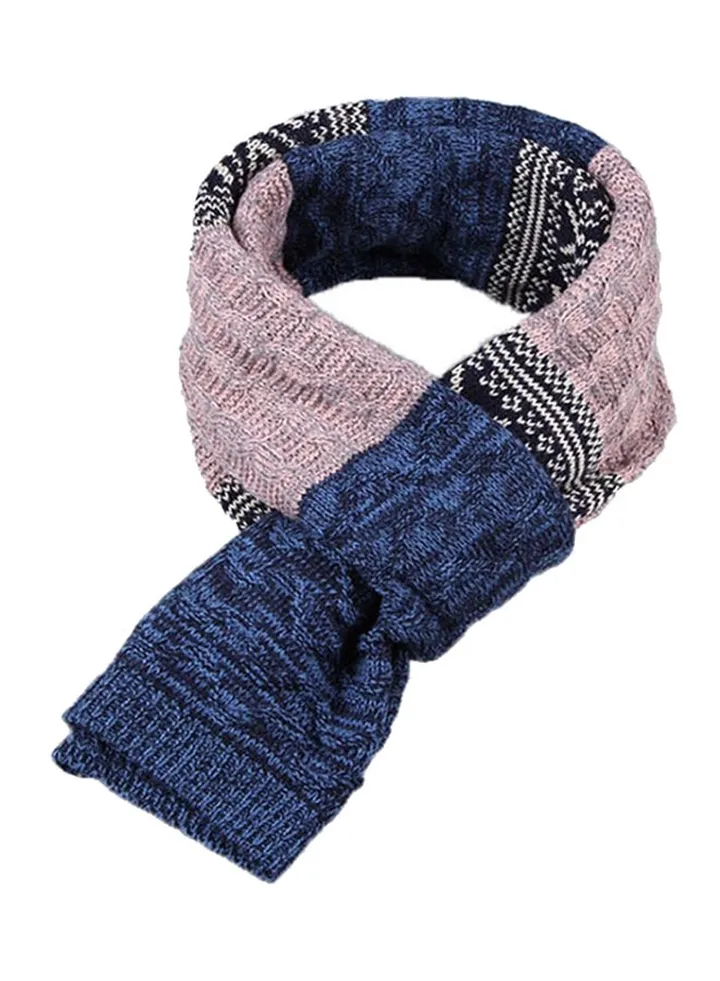 Long Patchwork Scarf Blue/Pink/Black