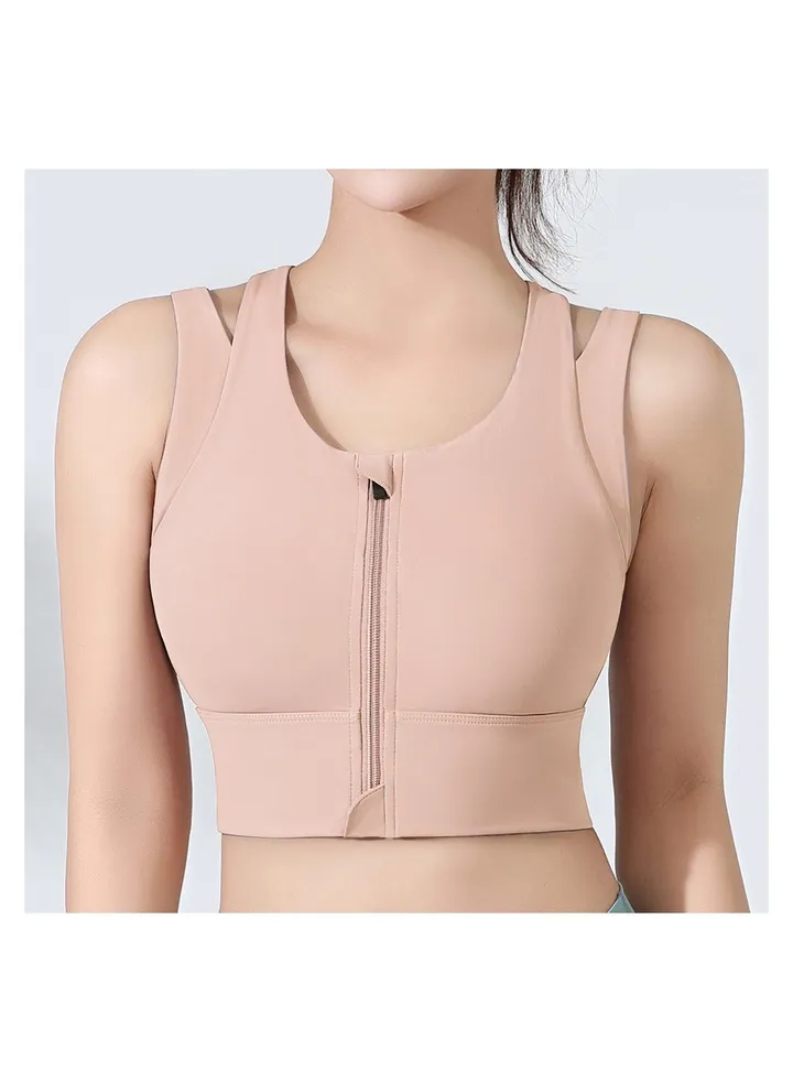 Zipper sports underwear integrated chest pad Fitness running fashion Yoga bra beauty back vest.