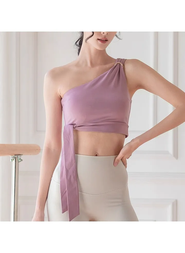 High bounce fitness single shoulder sports bra vest women's back short top yoga wear.