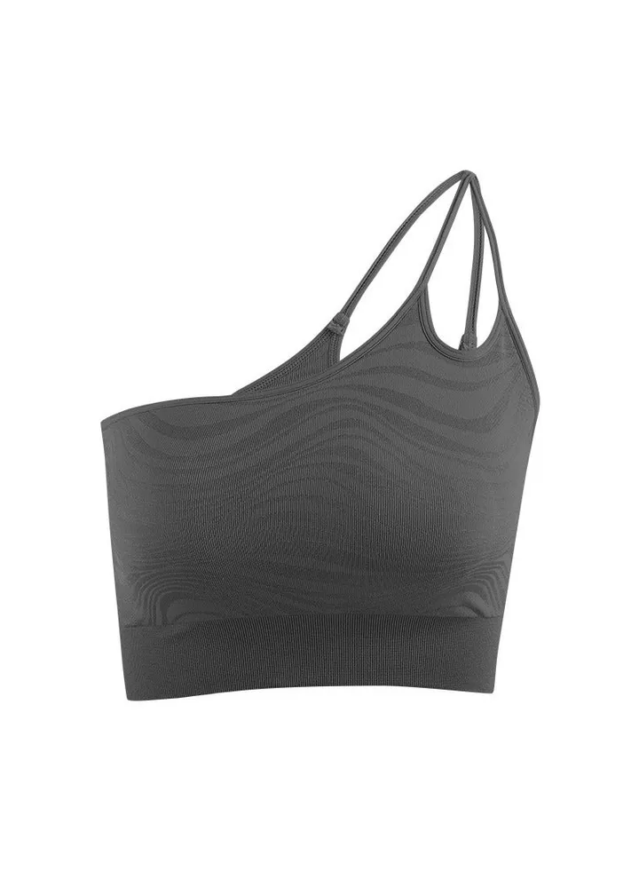 Yoga single shoulder bra shock absorbent fitness wear sports underwear hollow back top vest.