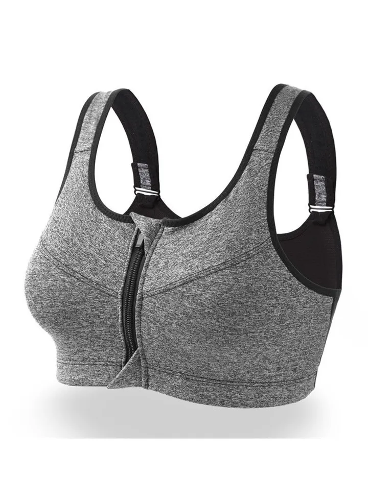 Women's Yoga Fitness Workout Seamless Racer-back Gym Zipper Front Sports Bra Top.