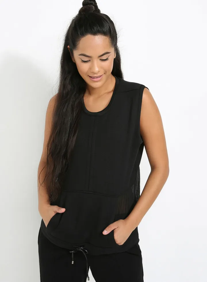 Pleated Sleeveless Pullover Black