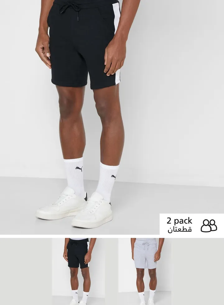 2-Piece Side Stripe Panel Shorts Set Black/Grey