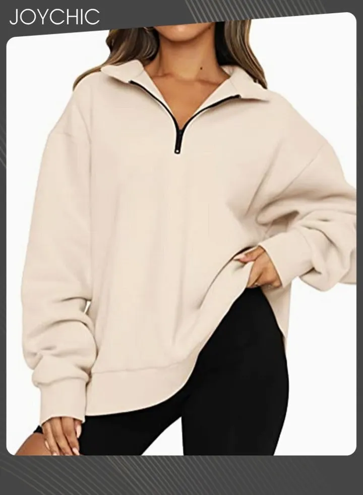 Women Autumn and Winter Warm Long Sleeve Half Zipped Cropped Pullover Solid Pattern Fleece Outdoor Windproof Hoodies Beige