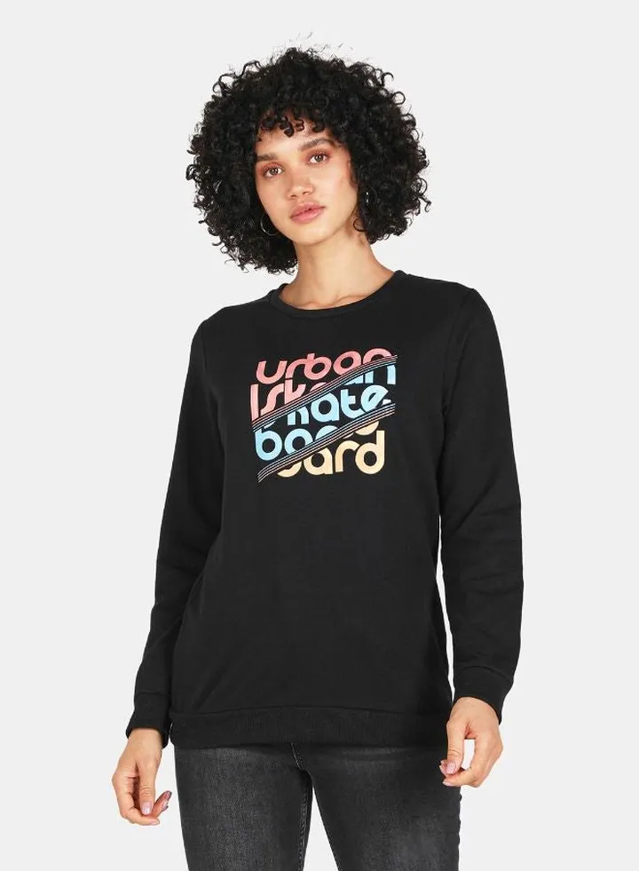 Printed Casual Pullover Black