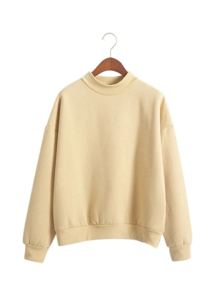Thicken Warm Long Sleeve Pullover Beige