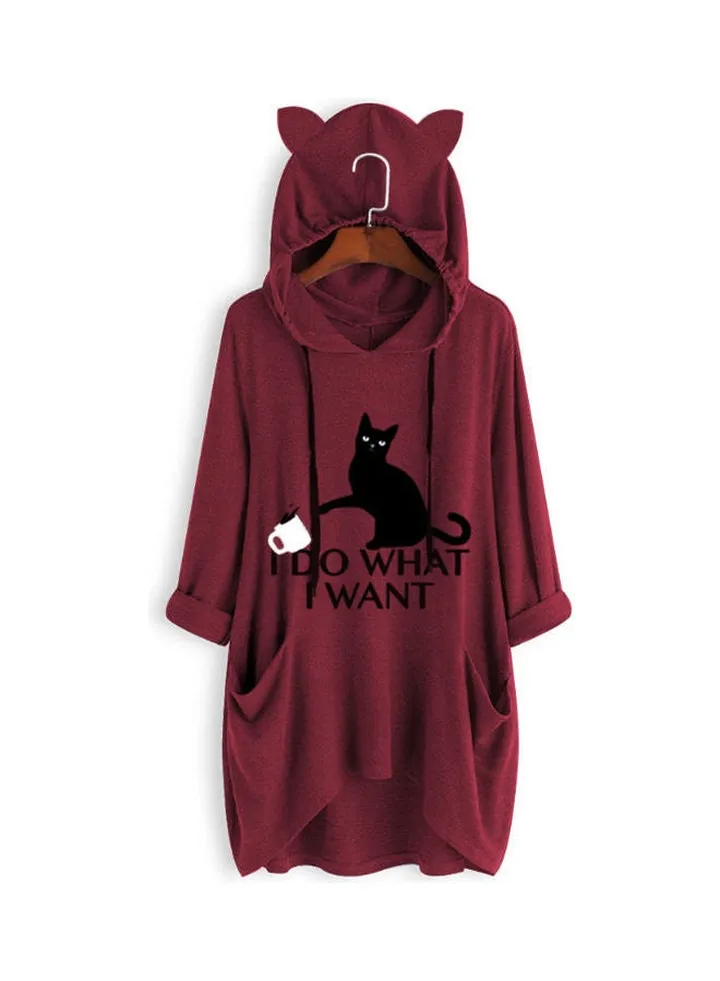 Comfortable Hooded Neck Pullover Red