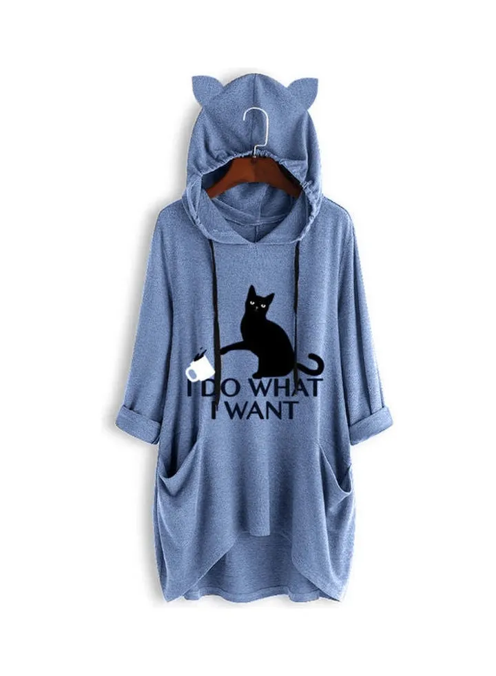 Comfortable Hooded Neck Pullover Blue