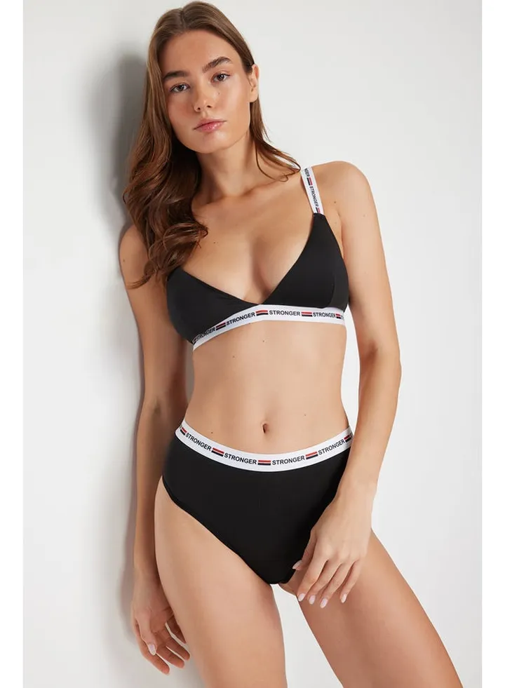 Black Cotton Rubber Detailed Lined Underwear Set THMSS24CC00008