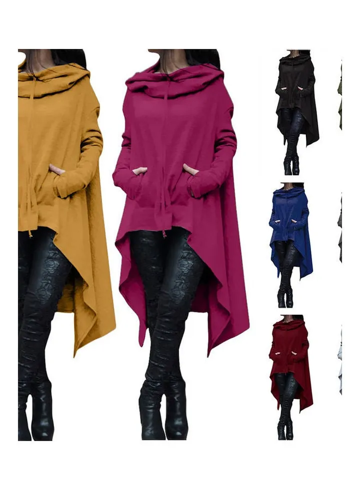 Women Batwing Hooded Asymmetric Casual Loose Coat Pullover Poncho Cape Blouse Army Green