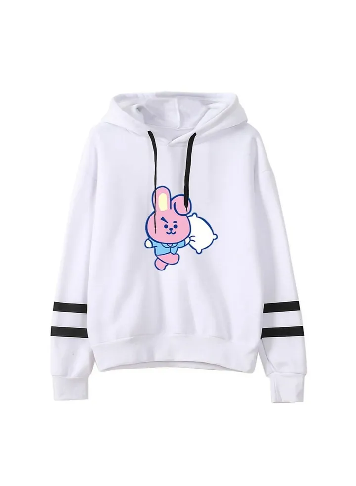 New spring and autumn BT21 Cooky bulletproof group BTS Sweater hoodie for Unisex adult White
