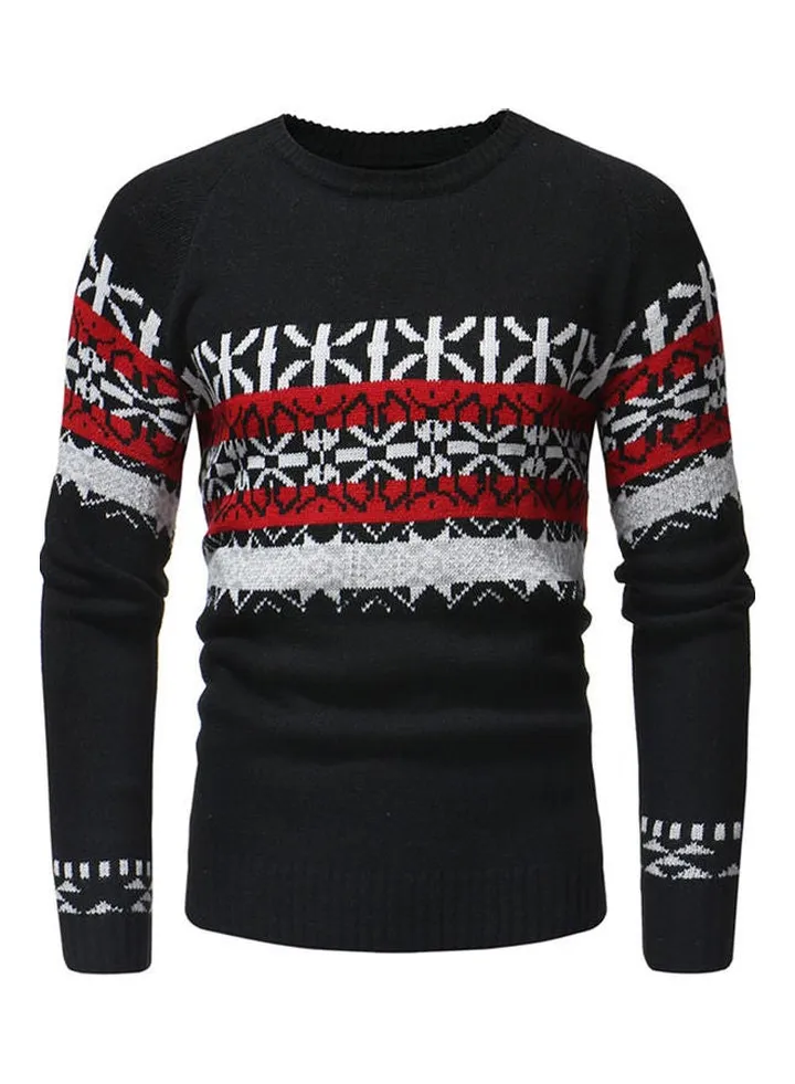 Crew Neck Knitted Sweater Black/Red/White