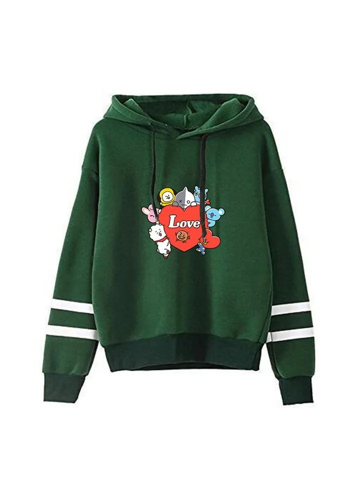 New BT21 spring and autumn Love casual BTS sweater Hoodie for Unisex Adult Green