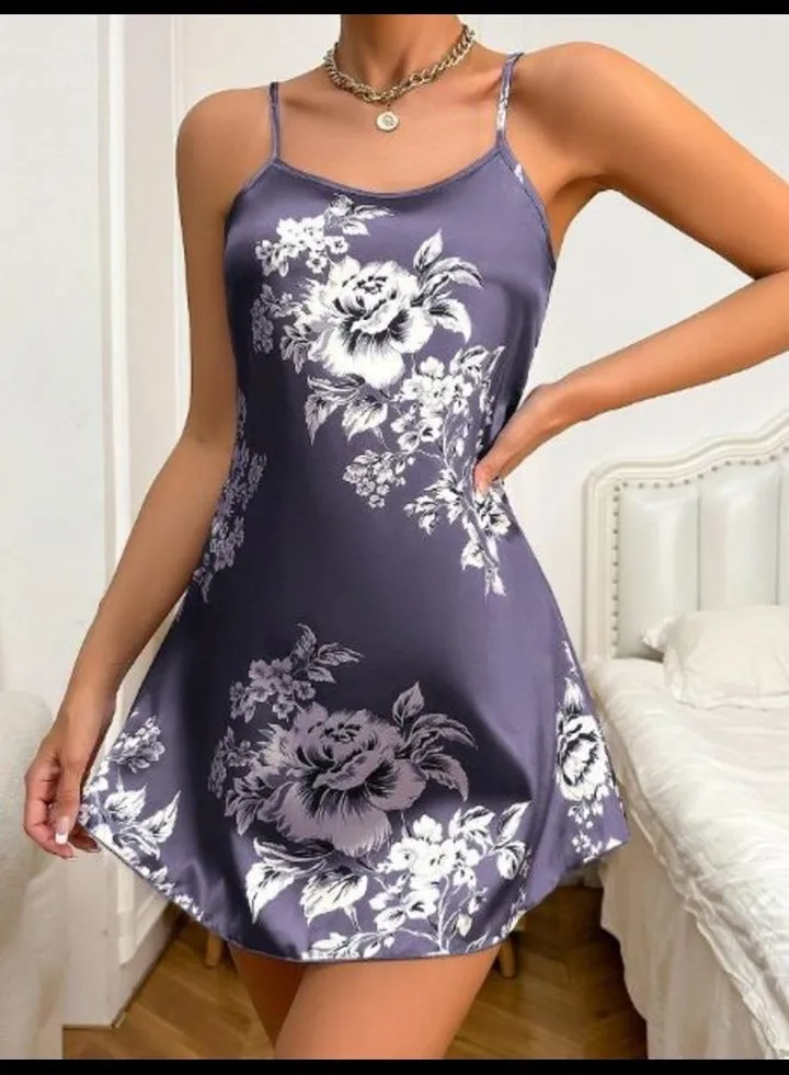 Silk Satin Floral Printed Camisole Sleepwear Dress