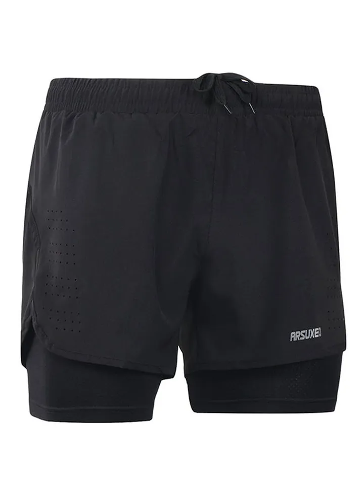 2-In-1 Breathable Running Shorts Black