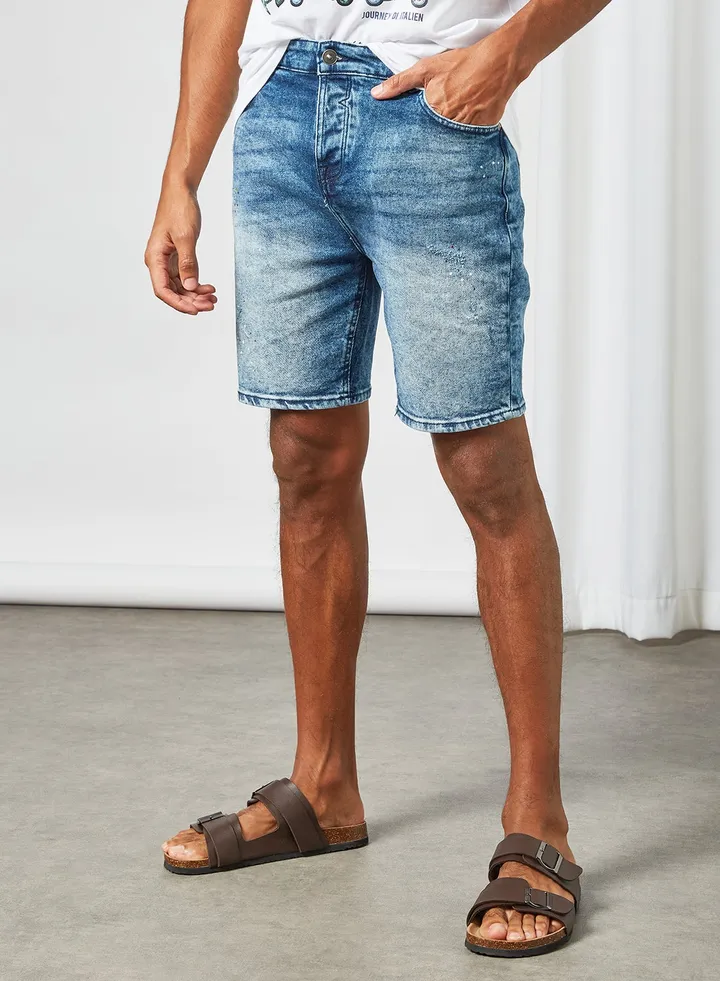 Skinny Fit Denim Shorts Blue