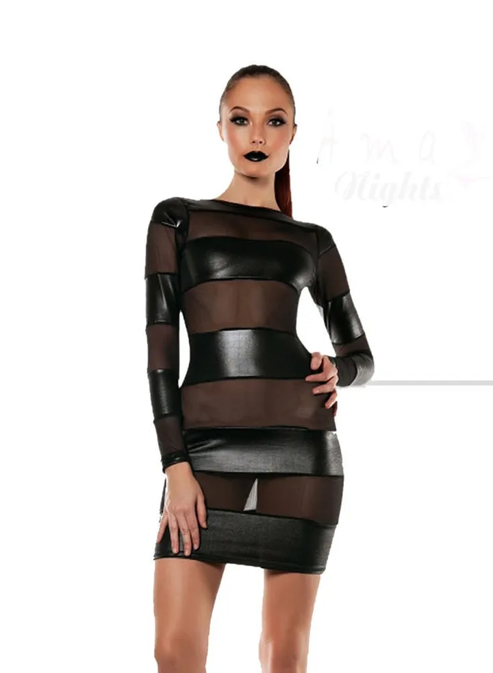 Black tulle leather lingerie dress