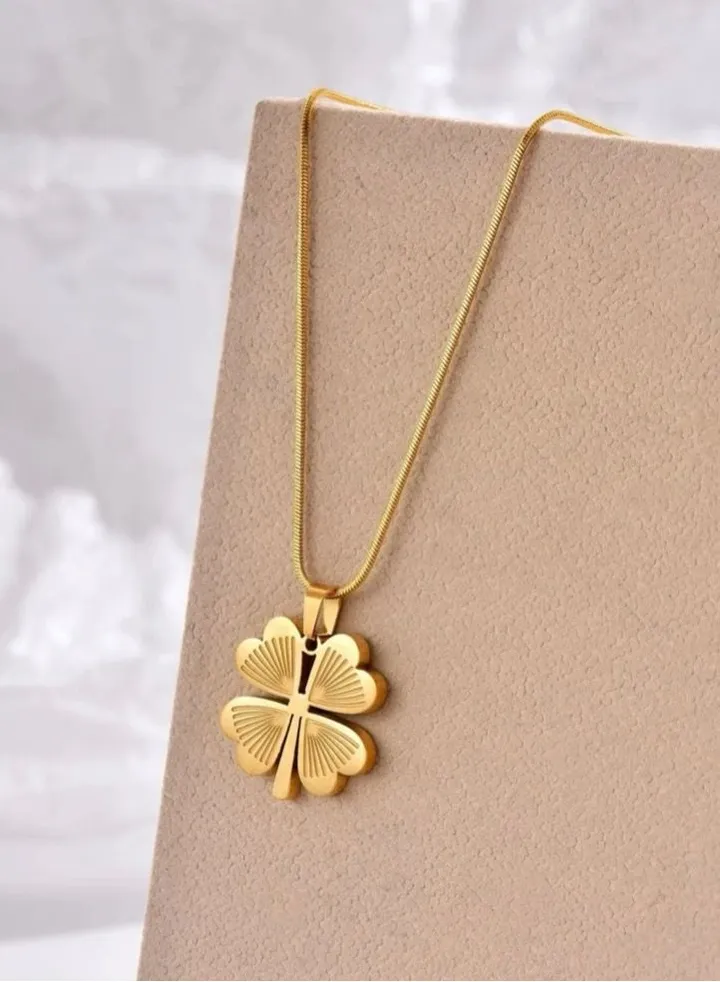 18k Gold Plated Stainless Steel Four Leaf Clover Design Necklace