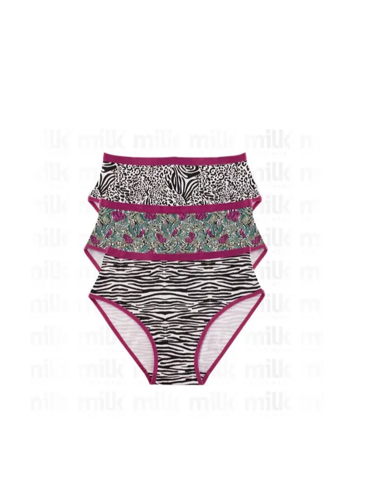 Milk Pack of 3 Printed Brief Underwear For Women