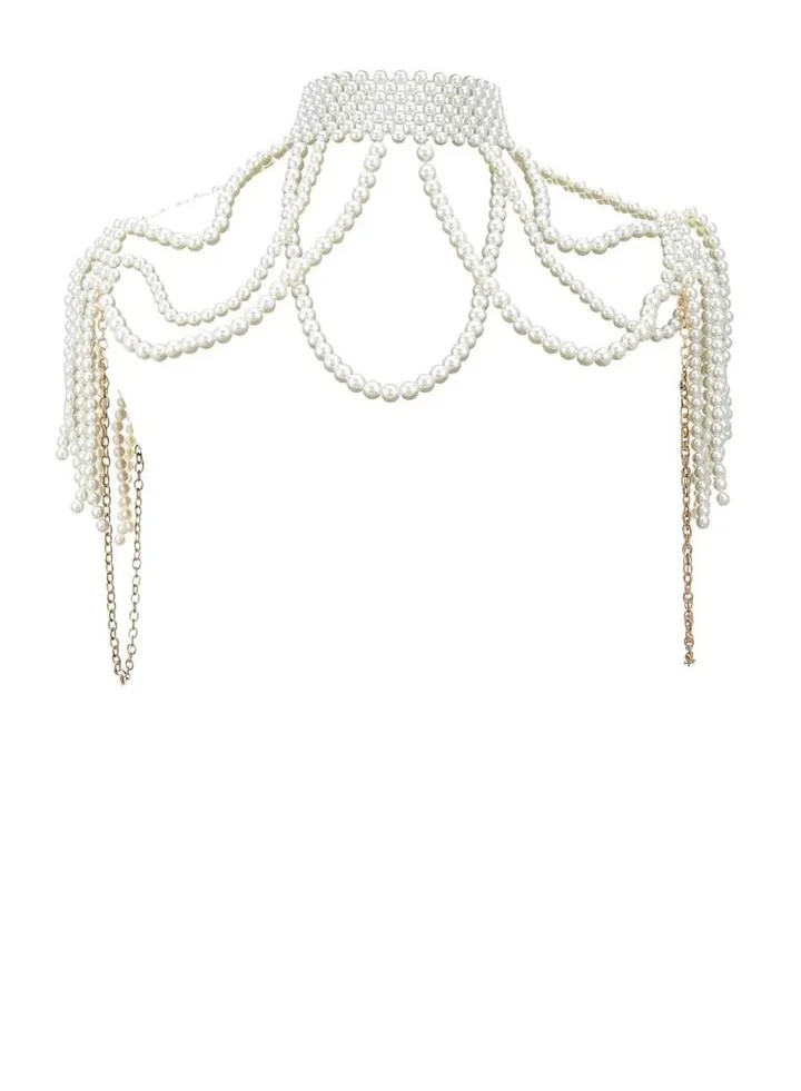 Pearl Shawl Body Chain, Pearl Shoulder Necklace Body Jewelry, Bra Tassel Body Chain, Summer Beach Body Accessories, Party Body Chains