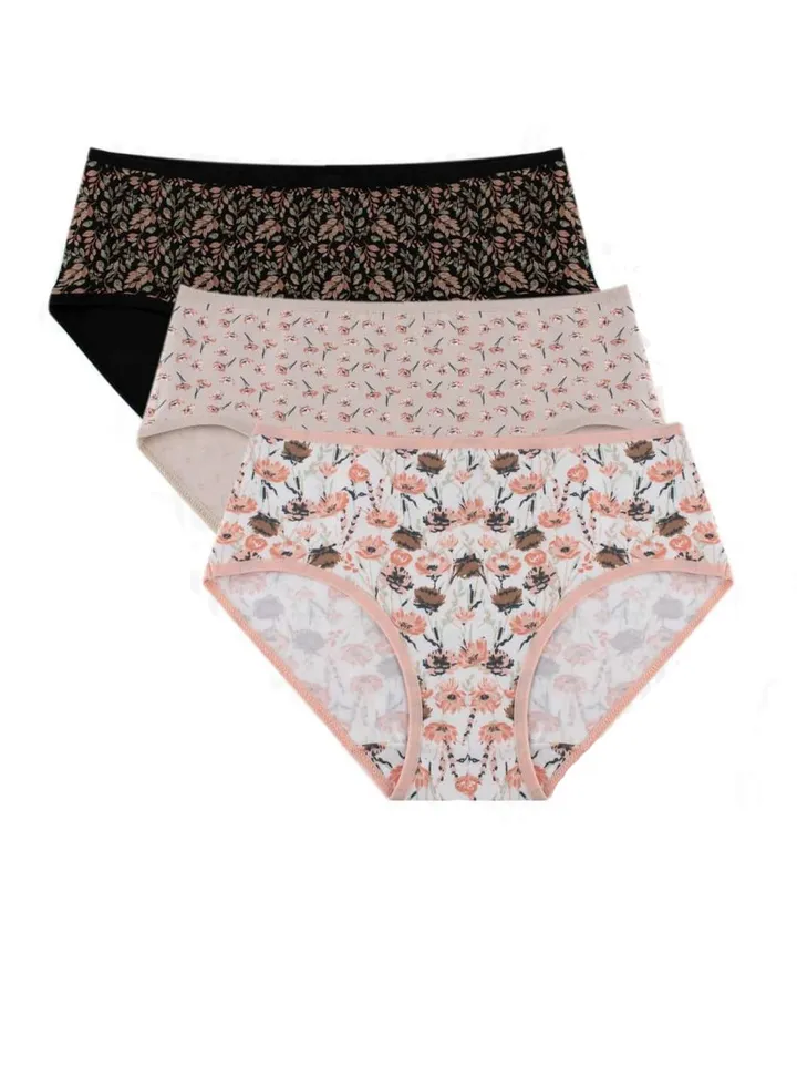 Milk Pack of 3 Printed Brief Underwear For Women