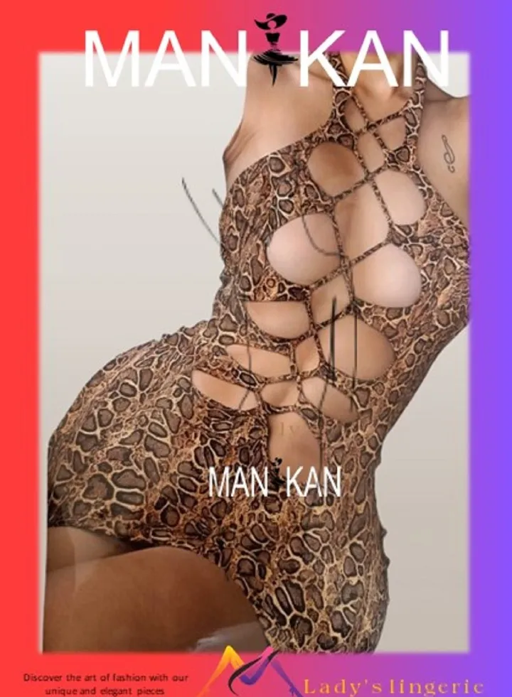 A leopard print lingerie set made of cotton and decorated with holes, round neck, from Brand Manikan